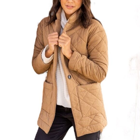 Carve Designs NWT Organic Cotton Quilted Topper Jacket Cocoa Heather (Tan) Large - Picture 1 of 12